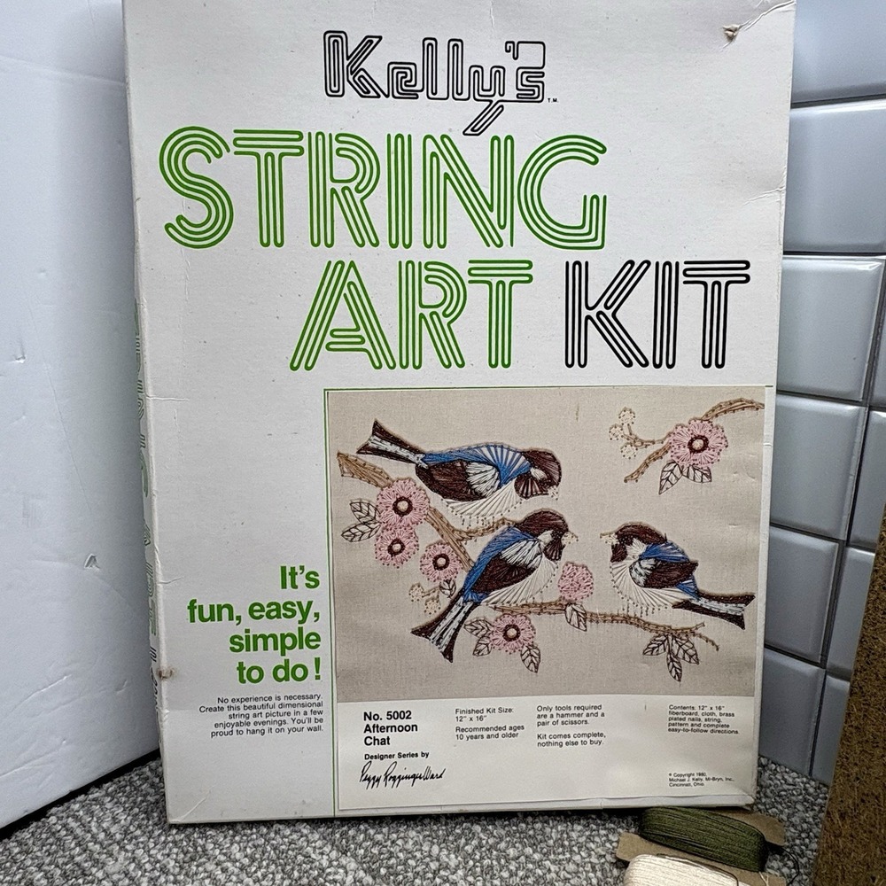 String Art Kit 1980 VTG Afternoon Chat Bird Floral Complete New Open Box Craft